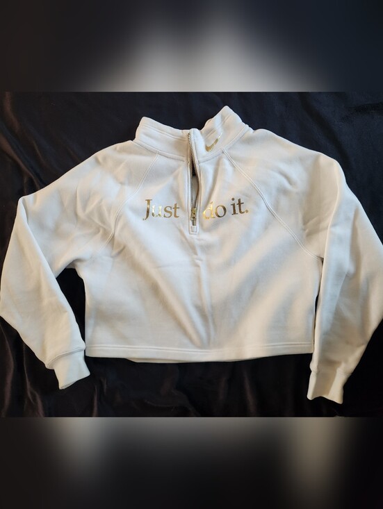 Nike Tops - Nike White Half-Zip Sweatshirt with Gold 'Just Do It'